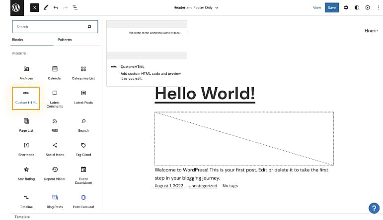 Adding a custom HTML block to your website